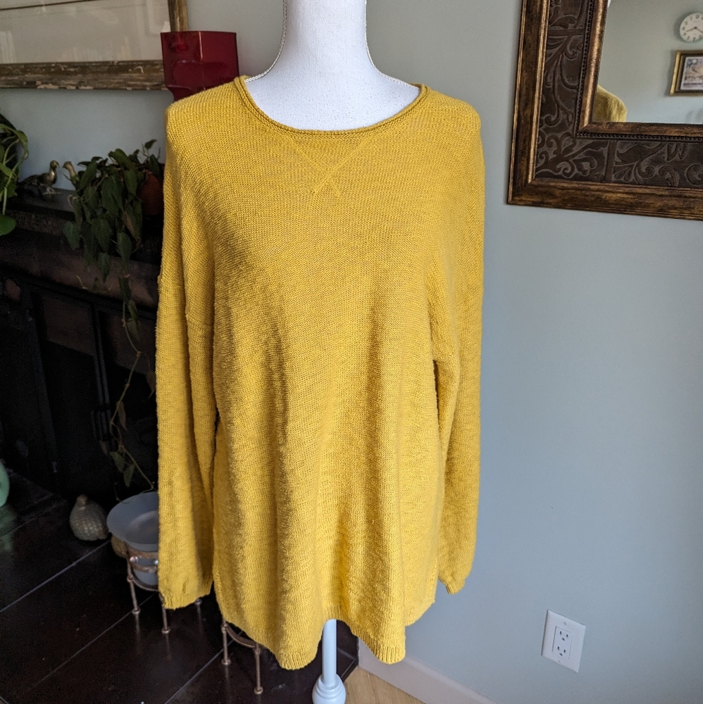 J.Jill Women's Medium Sweater Yellow Textured Knit Tunic Cotton Long Sleeve 144